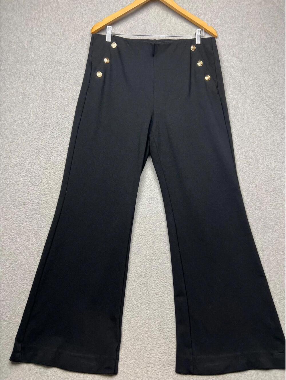 Chico's Ponte Button Flare Pull On Pants Gold Buttons Womens 14R Work Trousers